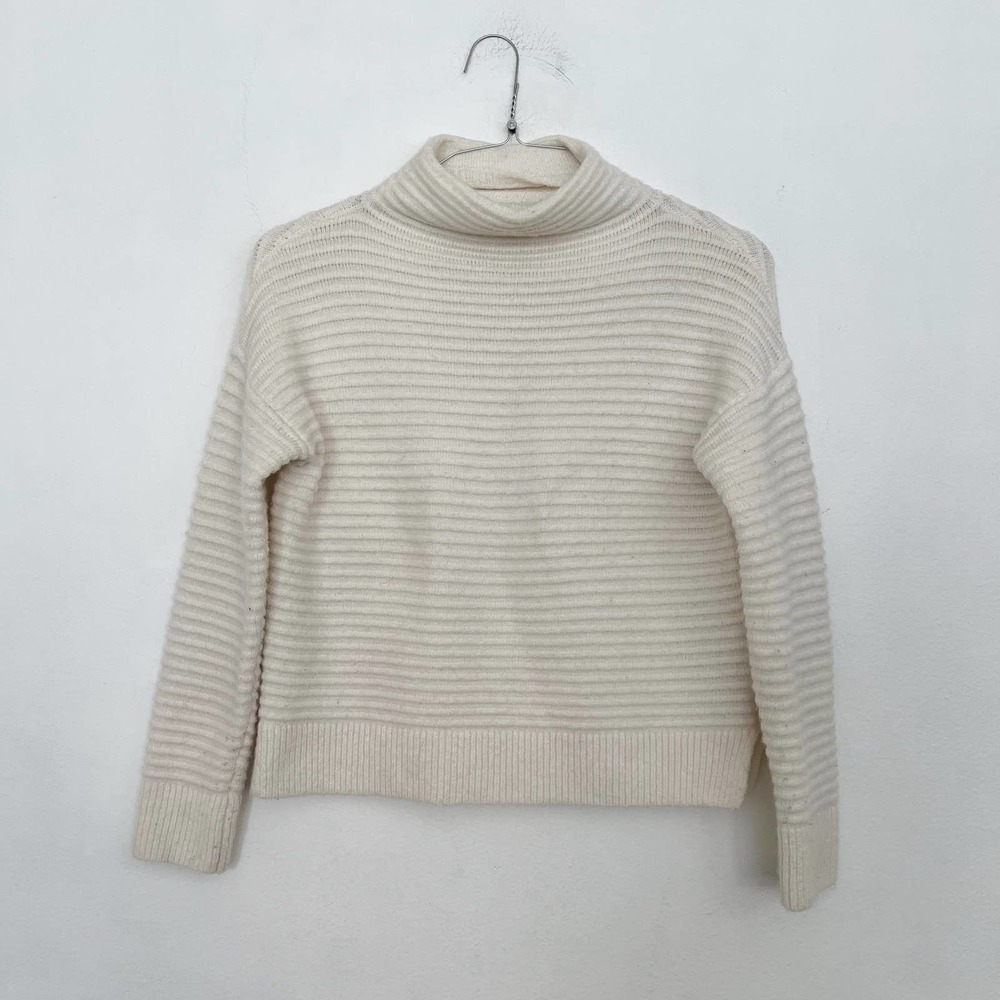 Madewell Belmont Mockneck Sweater Women's Size XS White Ribbed Wool Blend